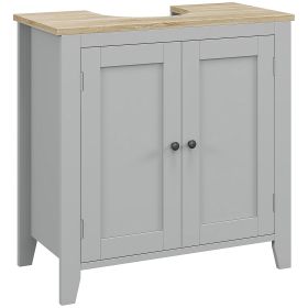 Bathroom Vanities, Pedestal Sink Cabinet with U-Shaped Cut-out and Adjustable Shelf, Gray