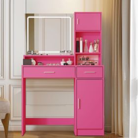 Vanity Desk with Mirror and LED Light Strip,Dressing Table with Large Drawer, 3 Level Storage Dresser & 3 Lighting Modes Adjustable Brightness