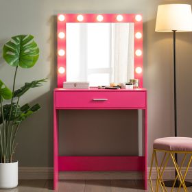 Vanity Desk with Mirror and Lights, Dressing Table with Large Drawer, 1 Level Storage Dresser & 3 Lighting Modes Adjustable Brightness