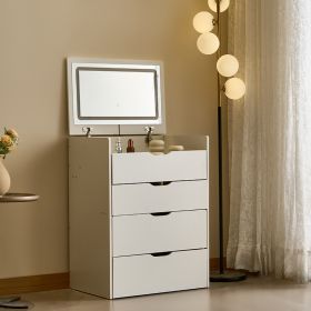 3-in-1 Vanity Desk with Mirror And Lights, Small Vanity Desk Set with Visible Glass Tabletop, 3 Drawers, Storage Bench, 3-color Lighting Mirror