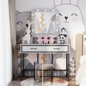 Vanity Desk with Mirror and Lights, Makeup Vanity with 3 Color Dimmable Lighted Hollywood Mirror, White Makeup Table with 4 Drawers
