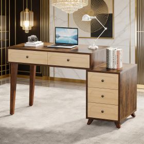 5 Drawers Computer Desk, 51" Study Writing Table with Reversible Drawer Cabinet
