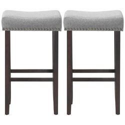 2 pcs 29.5" Saddle Bar Stools with Fabric Seat and Wood Legs