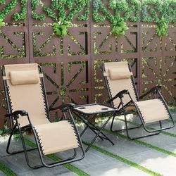 3 pcs Folding Portable Zero Gravity Reclining Lounge Chairs Table