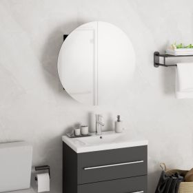 Bathroom Cabinet with Round Mirror&LED Black 15.7"x15.7"x6.9