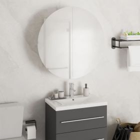 Bathroom Cabinet with Round Mirror&LED White 18.5"x18.5"x6.9