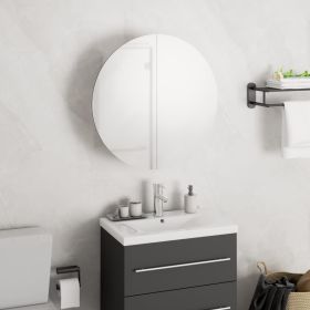 Bathroom Cabinet with Round Mirror&LED White 15.7"x15.7"x6.9