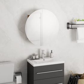 Bathroom Cabinet with Round Mirror&LED Oak 15.7"x15.7"x6.9