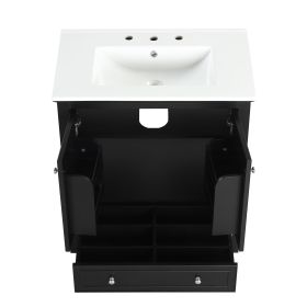 30" Bathroom Vanity with Sink Combo, Multi-functional Bathroom Cabinet with Doors and Drawer, Solid Wood and MDF Board, Black