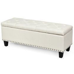 48" Rectangular Fabric Storage Ottoman Bench Button Tufted Foot Rest Stool