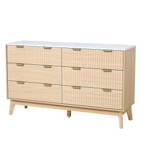 6 Fluted Drawer Dresser, Wooden Chest of Drawers with Sliding & Anti-tip Device, Modern Minimalist Dresser Chest