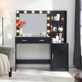 Vanity Desk with Mirror and Lights, 46.4IN Dressing Table with 2 Large Drawer&Large Vertical Organizer (Color: Black)