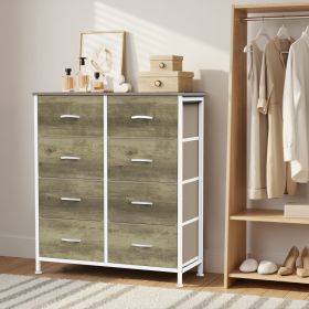 Dresser for Bedroom with 8 Drawers Tall Dresser & Chest of Drawers Fabric Dresser with Wood Top and Sturdy Steel Frame (Color: oak)