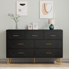 7 Drawer Dresser For Bedroom, Storage Cabinet With Golden Handles, Modern Closet Of Drawers For Living Room (Color: Black)